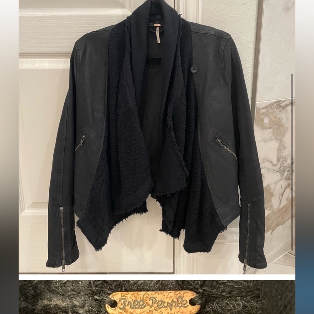 Free People Black Comb Open Waterfall Front Raw Trim Cotton Jacket Sz 6 ✌️❤️EUC‌ - Picture 6 of 16